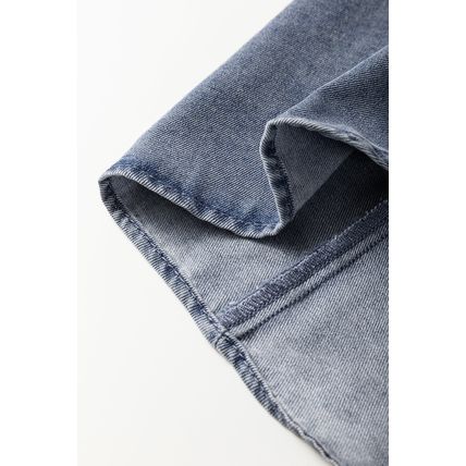 Dusk Blue V Neck Ruffled Short Puff Sleeve Denim Top