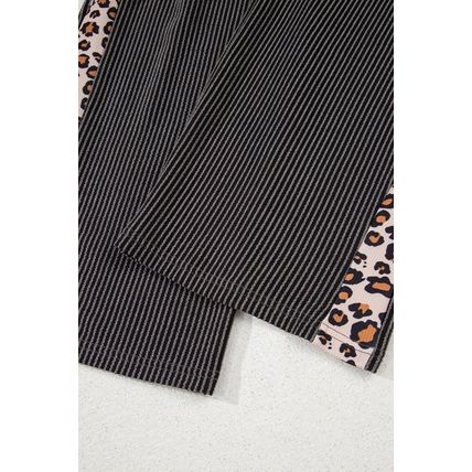 Carbon Grey Leopard Patchwork Edge Twisted Rib T Shirt and Cropped Pants Set