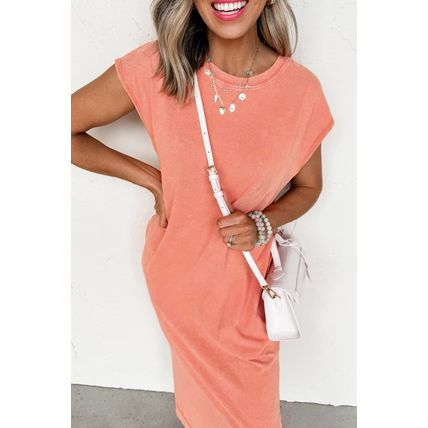 Carrot Mineral Wash Pocketed T-shirt Long Dress