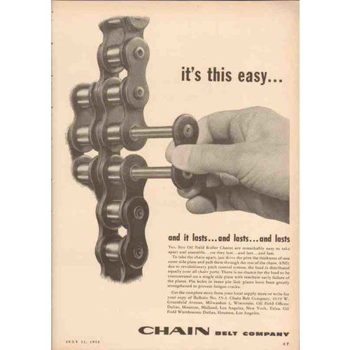 chain belt company 1955 easy oilfield roller chains oil vintage ad