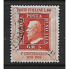 ITALY 1959 Ist SICILIAN POSTAGE STAMP 60L ORANGE SG 987 FINE USED#2