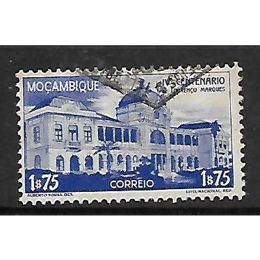 MOZAMBIQUE 1944 1E.75 BLUE CENTRAL RAILWAY STATION SG 385 FINE USED