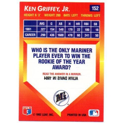 1992 Donruss Triple Play Ken Griffey, Jr. Card # 152