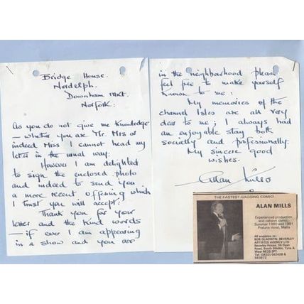 Alan Mills Malta Comedian Giant Hand Signed Management Portrait Photo & Letter