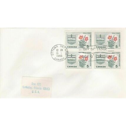 Canada 1966 Wild Rose Block of 4 FDC Ottawa cancel typed VGC