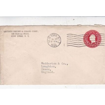 United States 1926 Artists Brush & Color Corp New York to Loughton UK cover VGC