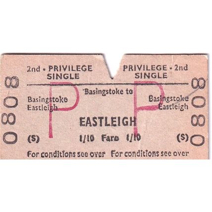 BASINGSTOKE - EASTLEIGH 1965 British Railways Board Ticket BRB 0808