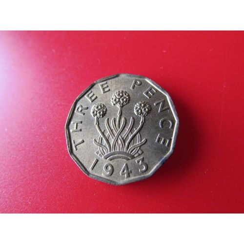1943 GEORGE VI BRASS THREEPENCE - COIN - 3 FREE POST. AB