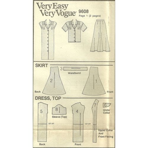 Vogue 9608 Sewing Pattern Misses' Dress Top & Skirt Size 14 16 18 Uncut