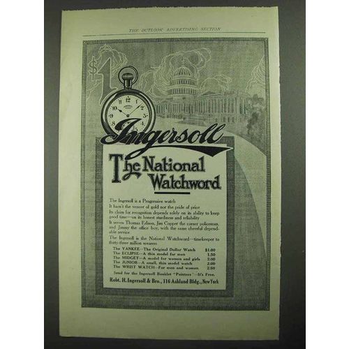 1913 Ingersoll Watch Ad - The National Watchword