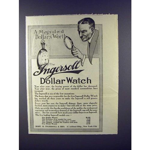 1913 Ingersoll Watch Ad - A Magnified Dollar's Worth