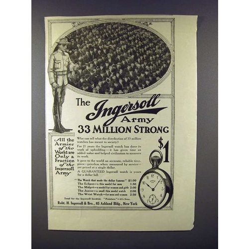 1913 Ingersoll Watch Ad - Army 33 Million Strong