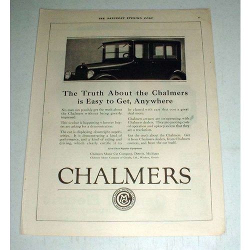 1921 Chalmers Car Ad - Easy To Get, Anywhere