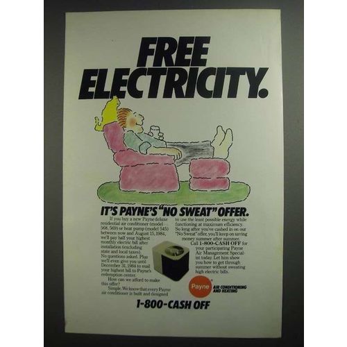 1984 Payne Air conditioning Ad - Free Electricity