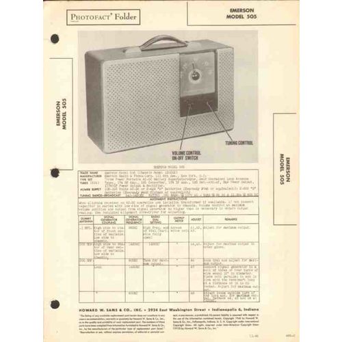 EMERSON model 505 6 tube AM radio receiver Sams Photofact manual