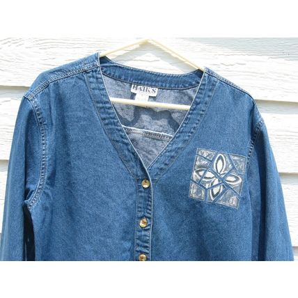 Womens HAIKS L Large Blue Jean Blazer Jacket Long Sleeve 44 Inch Chest