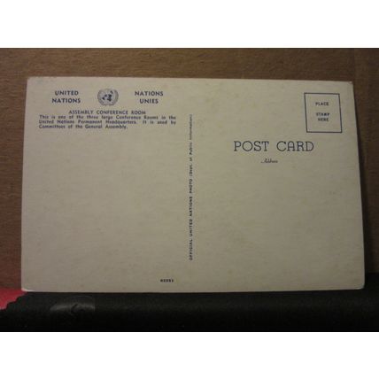 ASSEMBLY CONFERENCE ROOM, UNITED NATIONS, NEW YORK CITY, USA unused postcard =