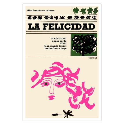 Spanish decor Wall Design movie Poster"HAPPINESS"Pink girl.French Art film