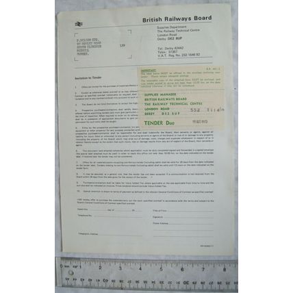 1973 British Railway Board invitation to tender redundant Exhibition coach etc.