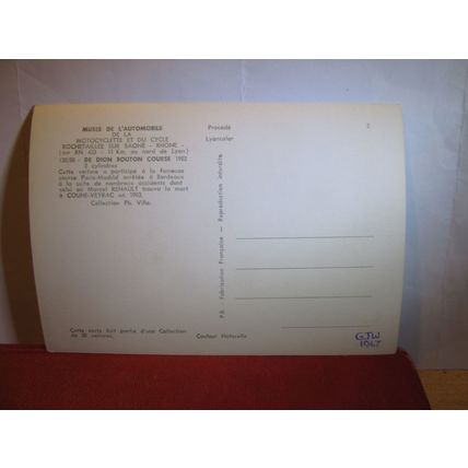 1902 DE DION BOUTON COURSE veteran car unused French postcard dated 1967 #