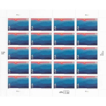 Great Smoky Mountains Sheet of Twenty 75 Cent Airmail Stamps Scott C140