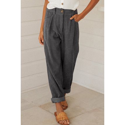 Gray Corduroy High Waist Straight Leg Pants