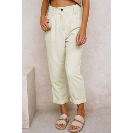 Beige Corduroy High Waist Straight Leg Pants