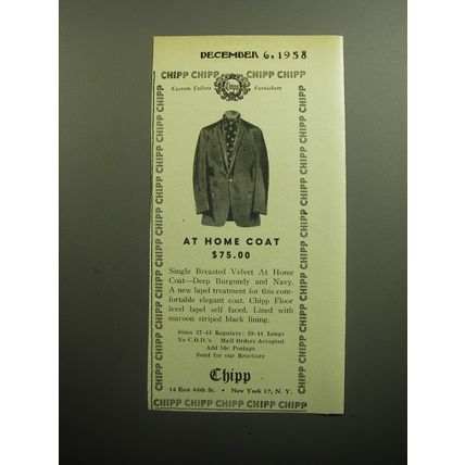 1958 Chipp Fashion Advertisement - At home coat $75.00