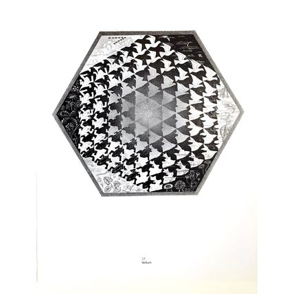 ESCHER print VERBUM blk white frogs Vintage Escher Poster optic wall art large