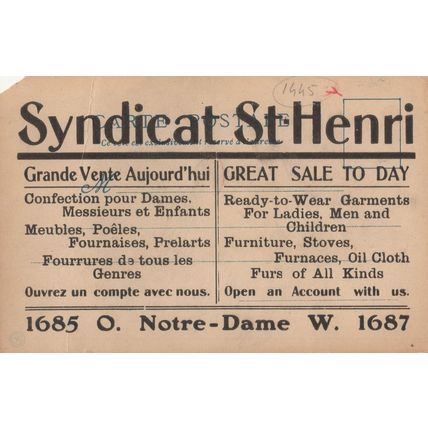 St Henri Notre Dame French Clothing Fur Coats Old Advertising Postcard