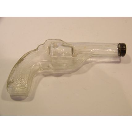 AVOR CLEAR GLASS GUN W/ METAL LID 3 1/4 OZ. CANDY HOLDER MAN CAVE