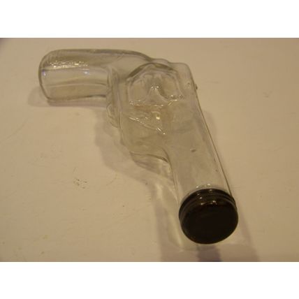 AVOR CLEAR GLASS GUN W/ METAL LID 3 1/4 OZ. CANDY HOLDER MAN CAVE