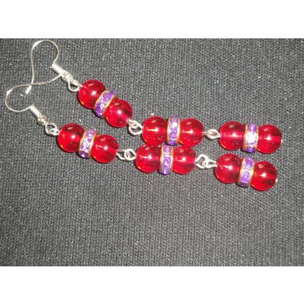 Elegant clear round dark red with ab purple crystal glass long swing earrings
