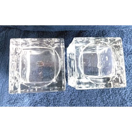 (2) Gold Canyon Heavy Blooming Crystal Clear Glass Blocks/ Cubes Votive Holders