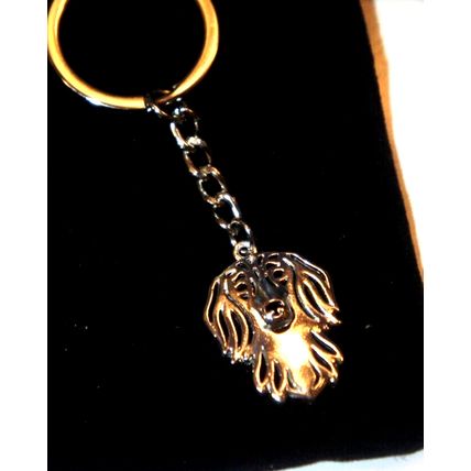 LONH HAIRED DACHSHUND DOG KEY RING WITH KEY CHAIN & VELVET GIFT BAG
