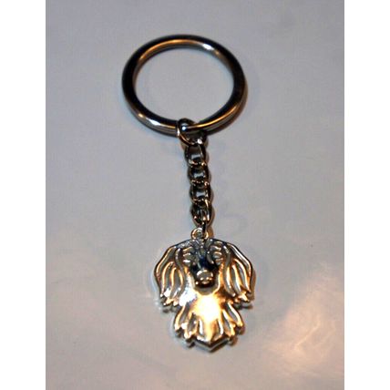 LONH HAIRED DACHSHUND DOG KEY RING WITH KEY CHAIN & VELVET GIFT BAG
