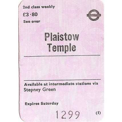 London Transport Railways Weekly Ticket - Plaistow and Temple