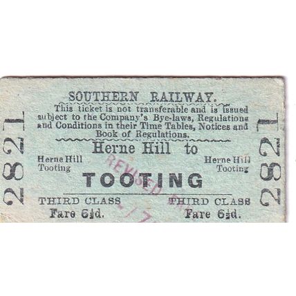 HERNE HILL - TOOTING 1939 (7 SEPT) Southern Railway Ticket SR 2821 Edmundson