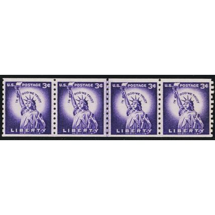 1057c, Mint VF NH 3¢ "LOOK" Coil Line Strip of Four Stamps * Stuart Katz