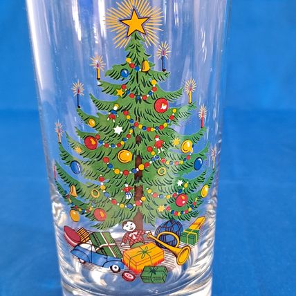 Lot 4 Christmas Tree Glass HIGHBALL TUMBLERS Water Drink Gifts Scene Barware
