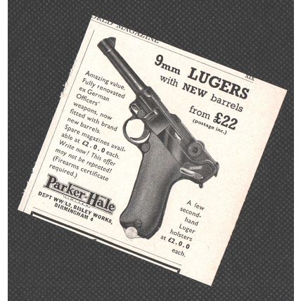 Parker-Hale of Birmingham WWII 9mm German Luger :- Original Vintage 1961 Advert