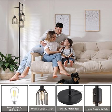 Dimmable Floor Lamp for Living Room, Farmhouse Floor Lamps with Elegant Hanging