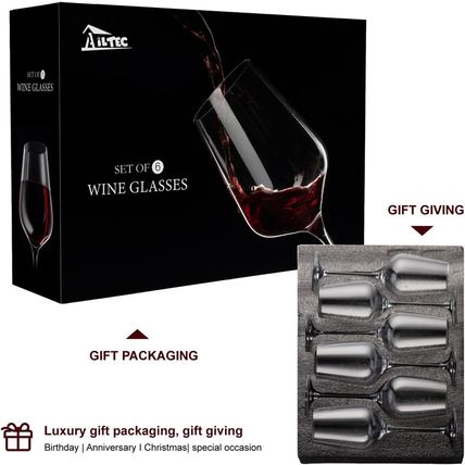Wine Glasses Set of 6, Crystal Glass with Stem for Drinking Red/White/Cabernet W