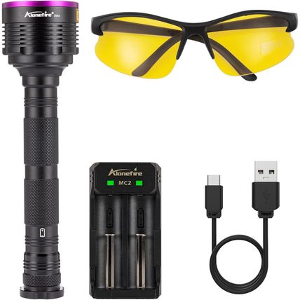 ALONEFIRE SV44 20W 365Nm UV Flashlight USB Rechargeable Ultraviolet Black Light