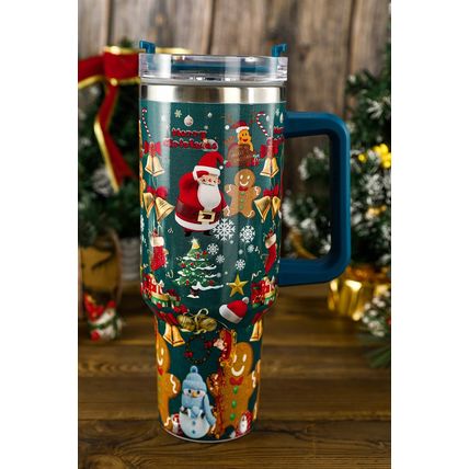 Sail Blue Christmas Pattern Print Handled Stainless Steel Tumblers