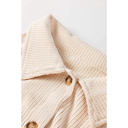 Oatmeal Textured Flap Pockets Buttoned Plus Size Shacket