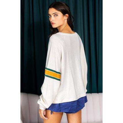 White Number 76 Printed Retro Sporty Long Sleeve Top