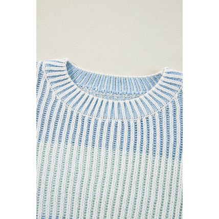 Multicolour Colorblock Textured Knit Bubble Sleeve Sweater
