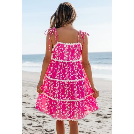 Pink Floral Print Ric Rac Patched Sleeveless Mini Dress