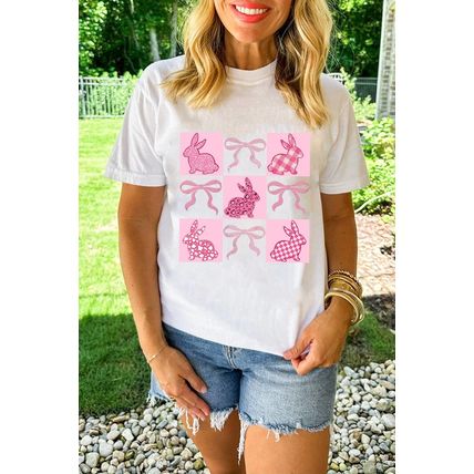 White Bunny Bowknot Graphic Easter Fashion T Shirt